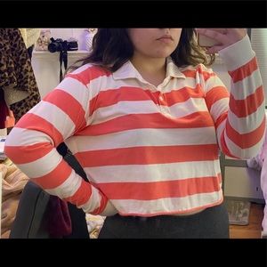 cropped stripped collared shirt